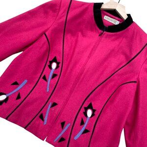 Canvasbacks Pink Wool Blazer Jacket Abstract Floral Funky Wimsy Size 12